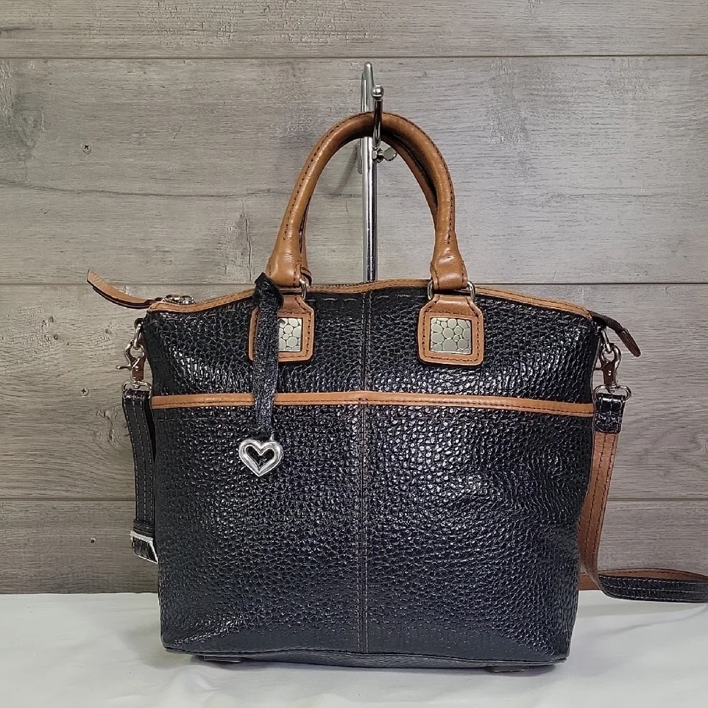 Brighton Black and Brown Pebble Leather Tote Crossbody Bag